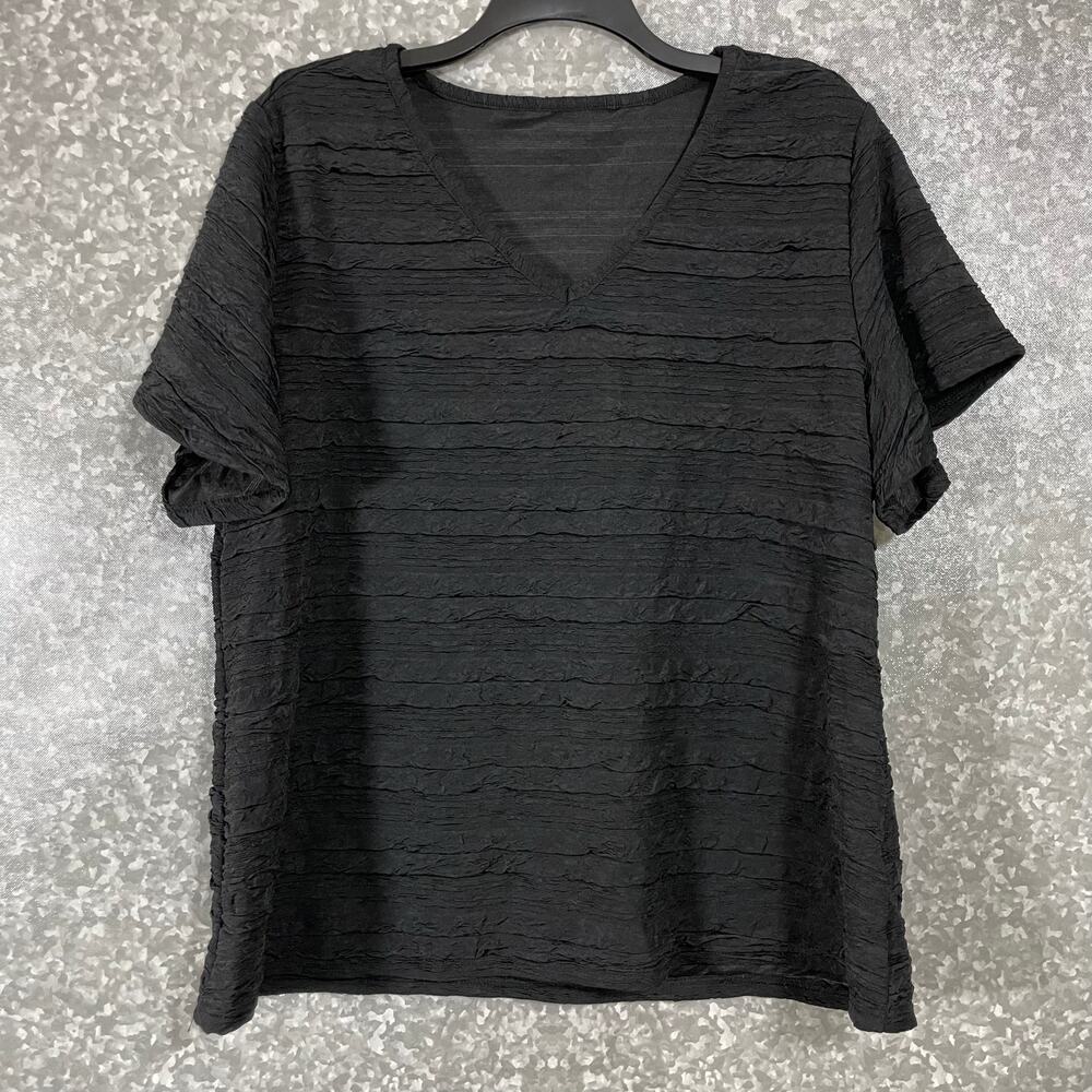 Shein Curve Women's Plus Size Black Crinkle Textured Top - Size 3XL - Casual Tee